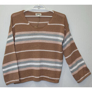 Listicle Oversized Sweater Womens Size Large Brown Stripe Scoop Neck Long Sleeve
